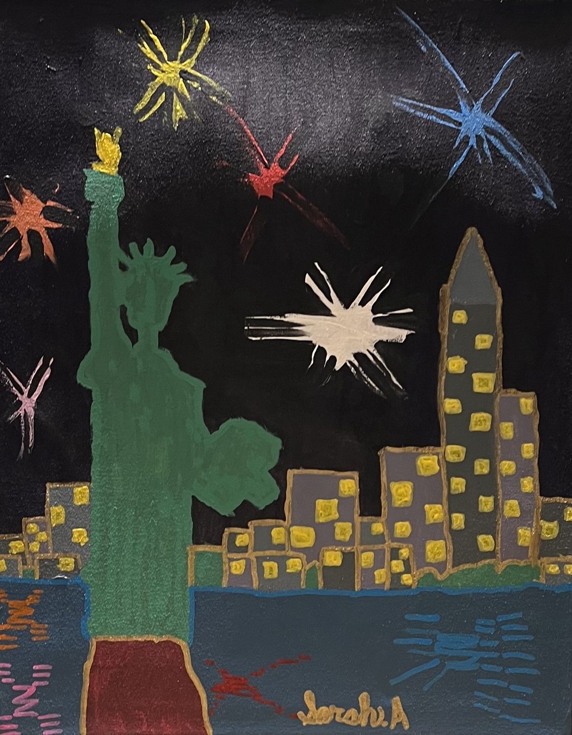 Sarah Alward, Acrylic on Canvas, &#39;Fireworks Over NYC&#39;