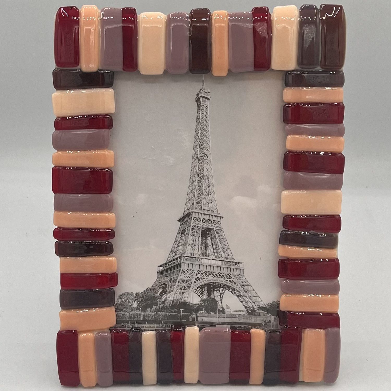Rebecca Reed, Fused Glass Frame, Red, Pink and Purple Stripes