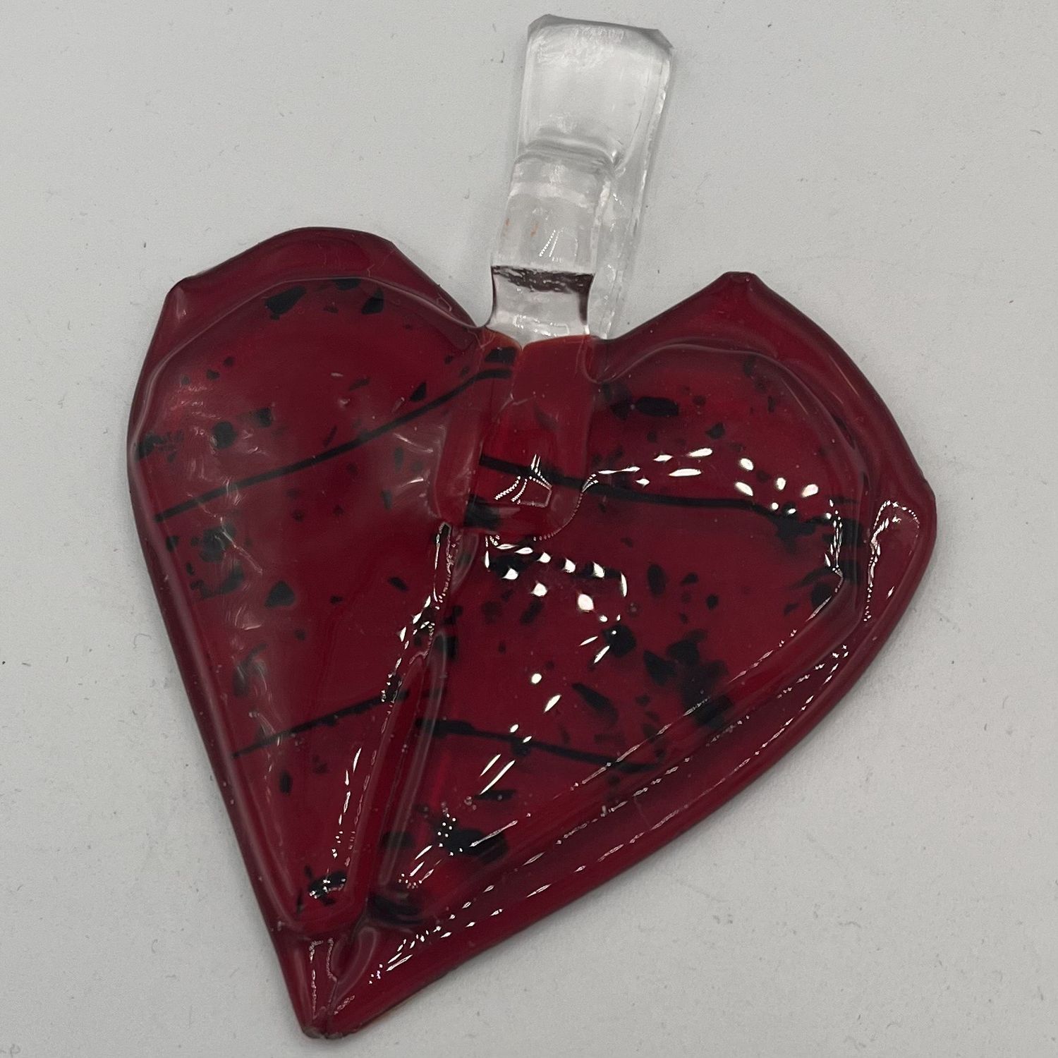 Mallory Miller, Fused Glass Suncatcher, Red Heart with Subtle Black Details