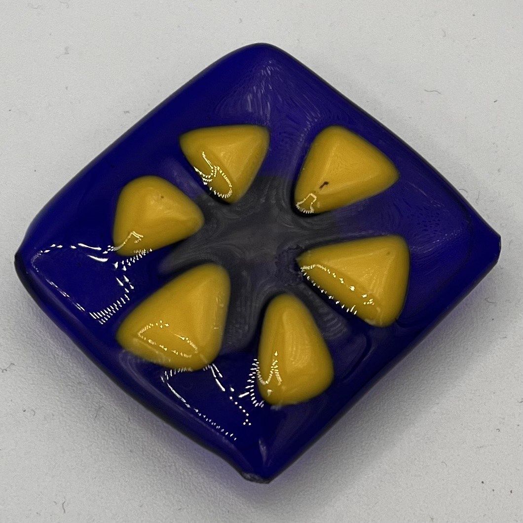 Lake Barlow, Fused Glass Magnet, Yellow Triangles on Blue Background