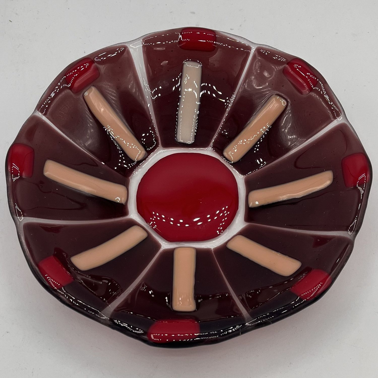 Jody Mann, Fused Glass Bowl, Red, Pink and Purple Design