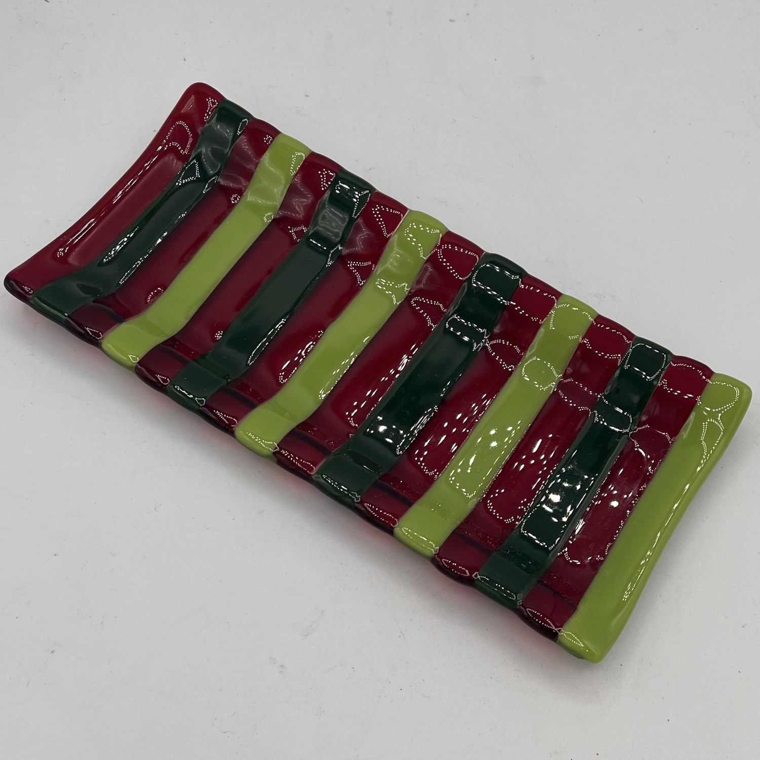Alphonso Rowe, Fused Glass Dish, Red and Green Stripes