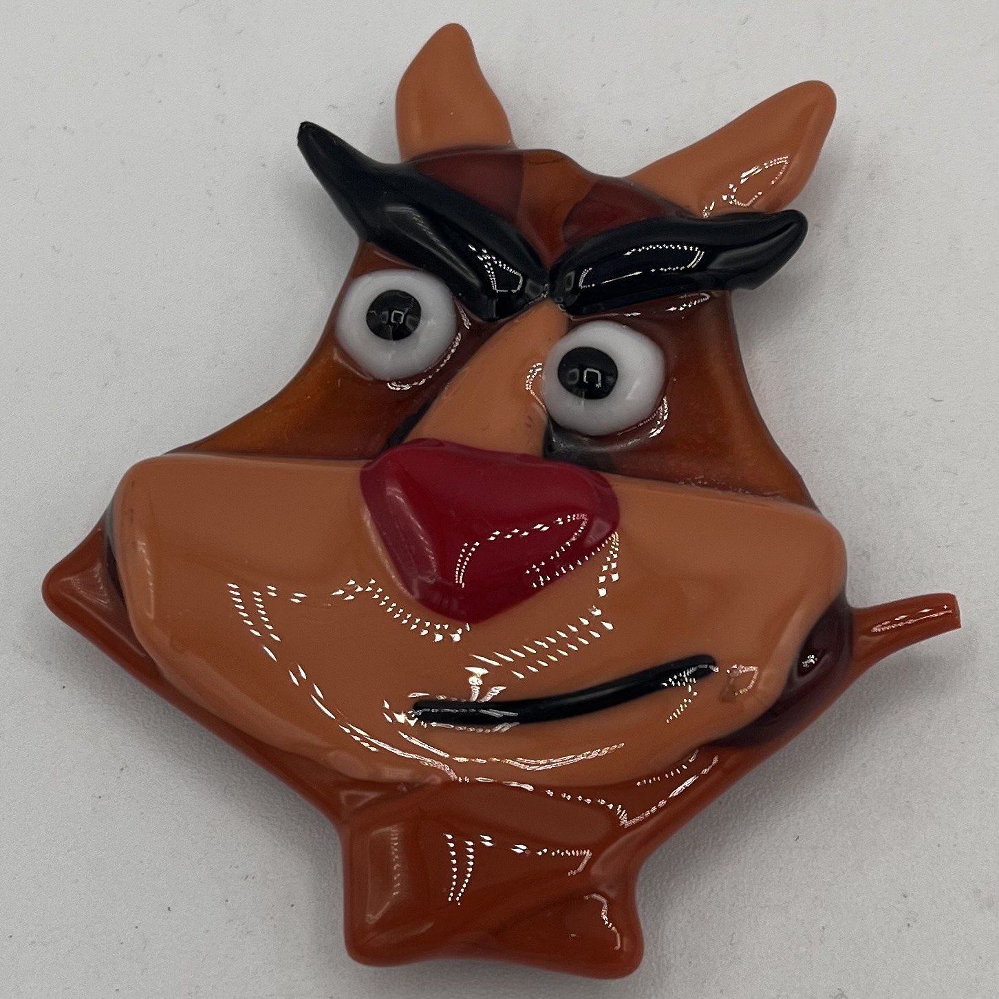 Mary Phifer, Fused Glass Magnet, Brown Red-Nosed Animal