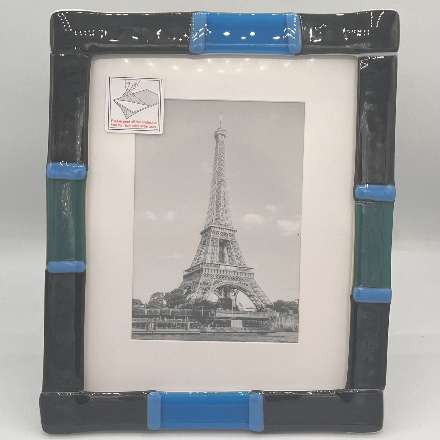 Brenda Beverly, Fused Glass Frame, Black, Blue and Teal Design