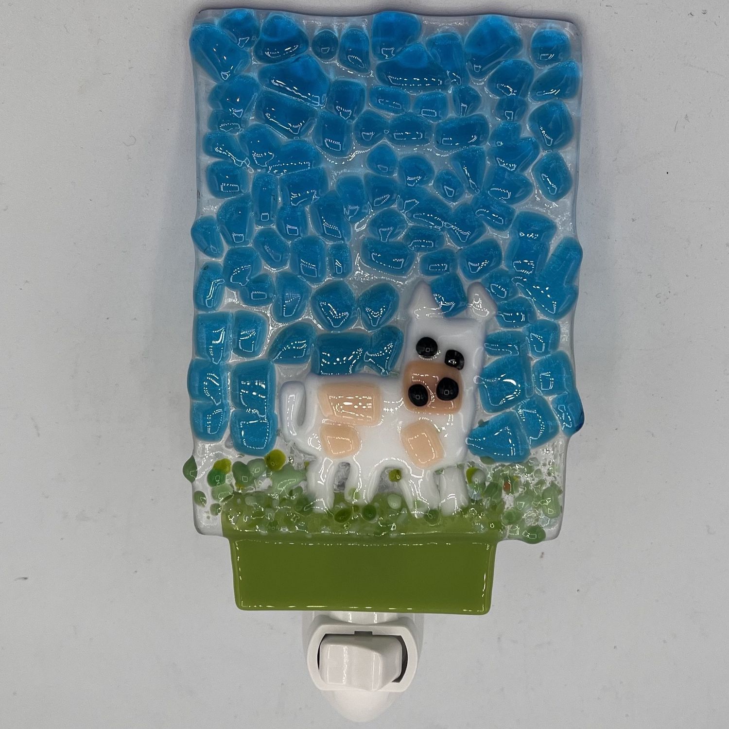 Kara Burgdorf, Fused Glass Nightlight, Pink and White Cow