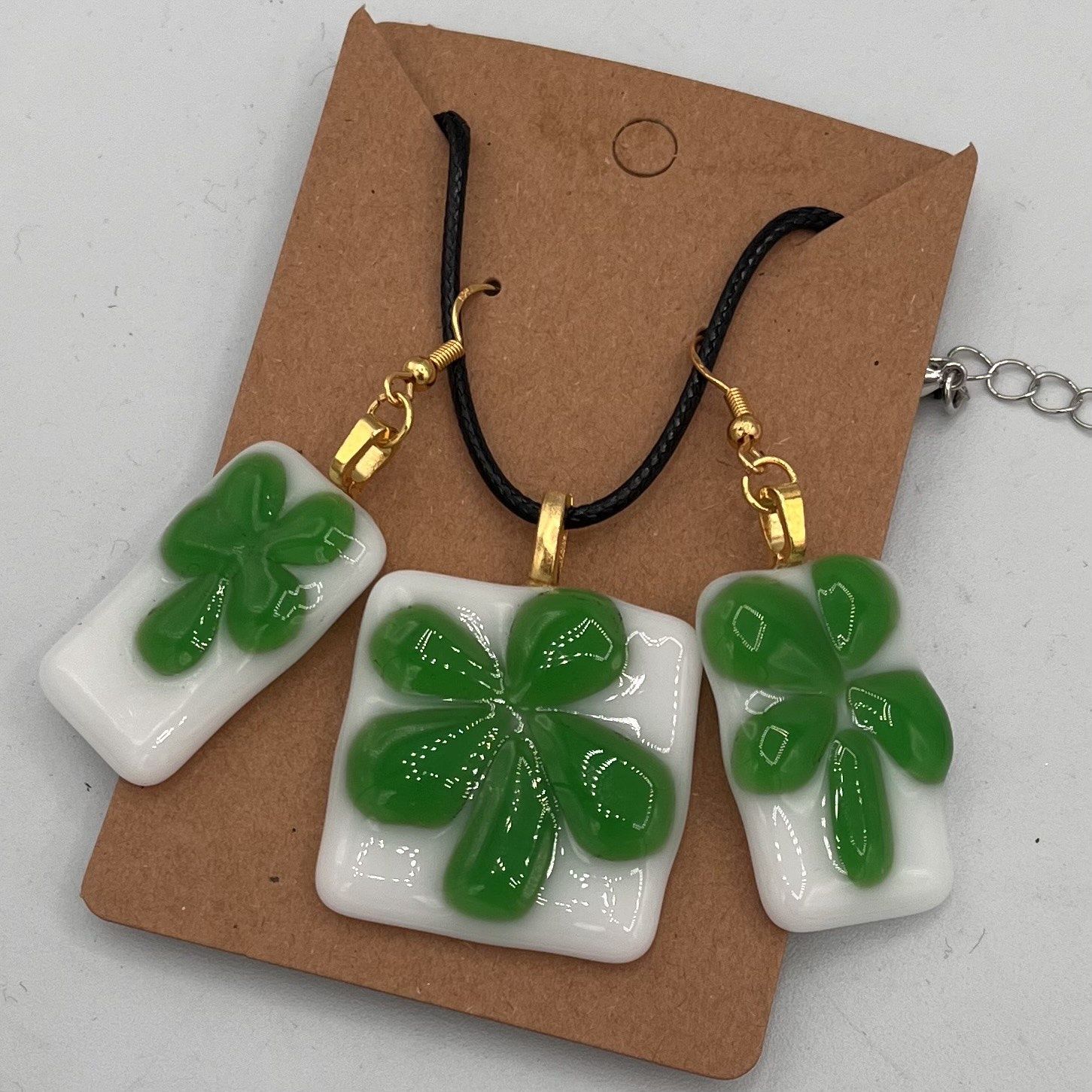Rebecca Reed, Fused Glass Jewelry Set, Lucky Clover