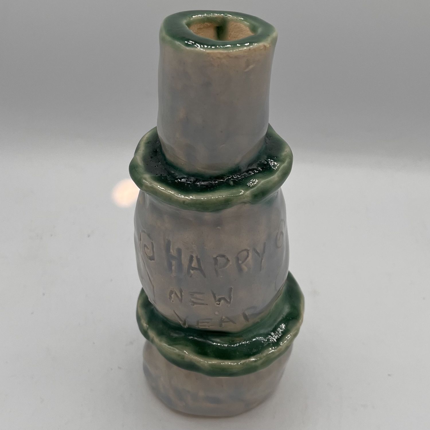 Cassie Sullivan, Ceramic Vase, Blue and Green &#39;Happy New Year&#39; Design