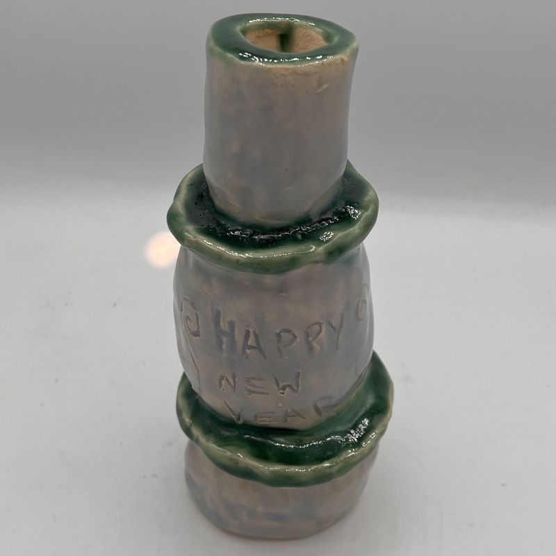 Cassie Sullivan, Ceramic Vase, Blue and Green 'Happy New Year' Design