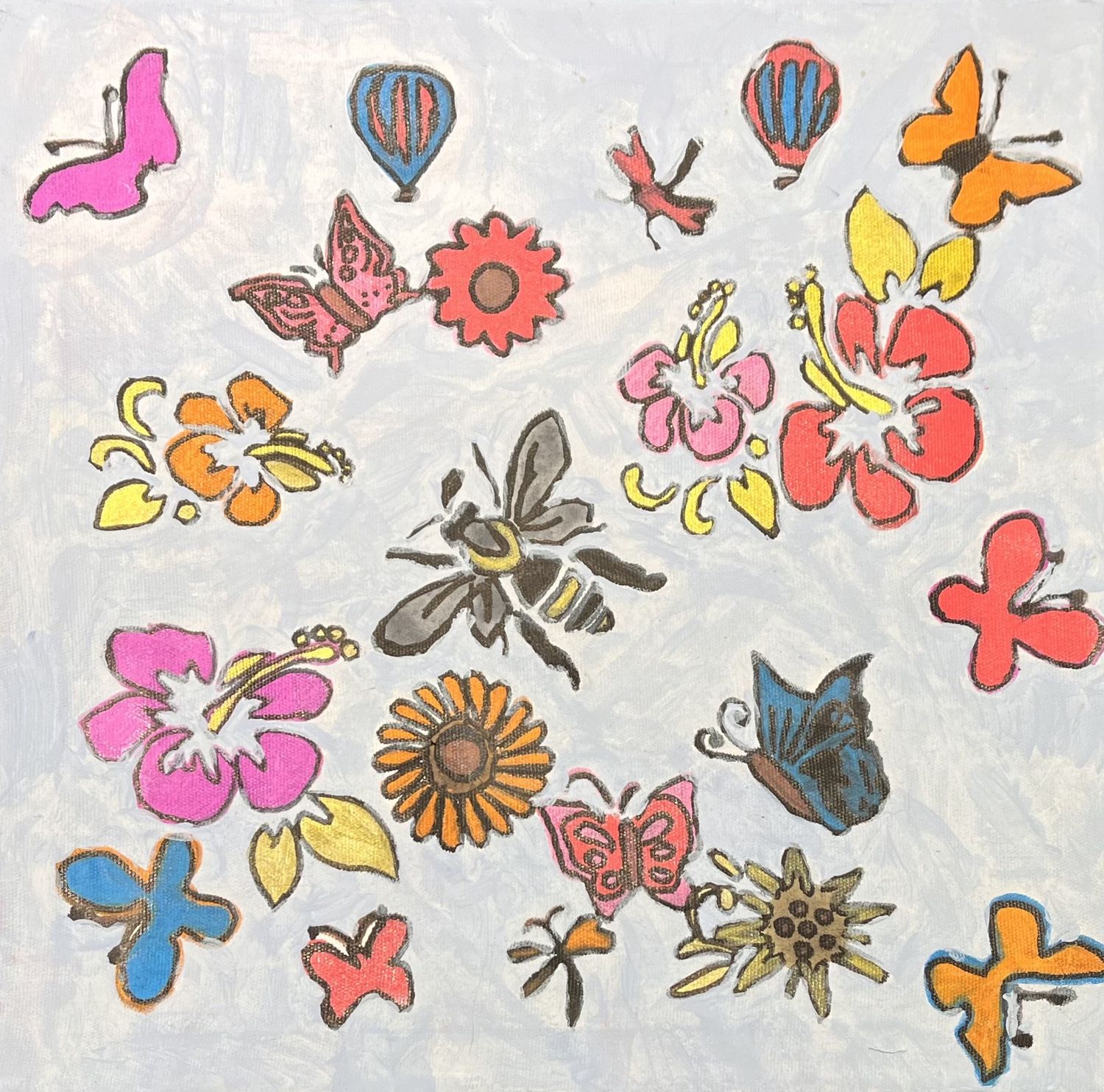 Mallory Miller, Acrylic on Canvas, &#39;Floral Bug Party&#39;