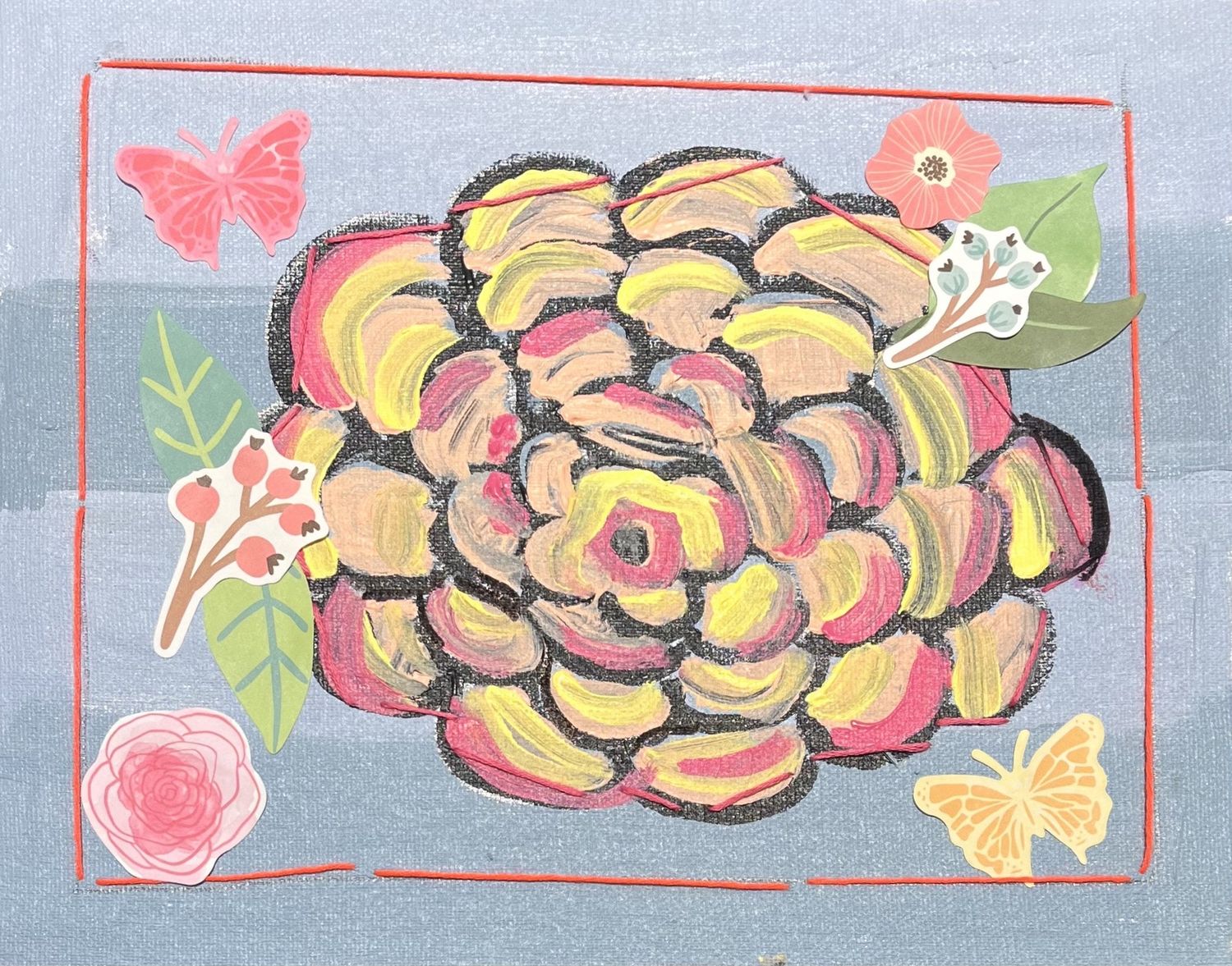 Beth Shaw, Mixed Media on Canvas, &#39;Pink and Yellow Spring Flower&#39;