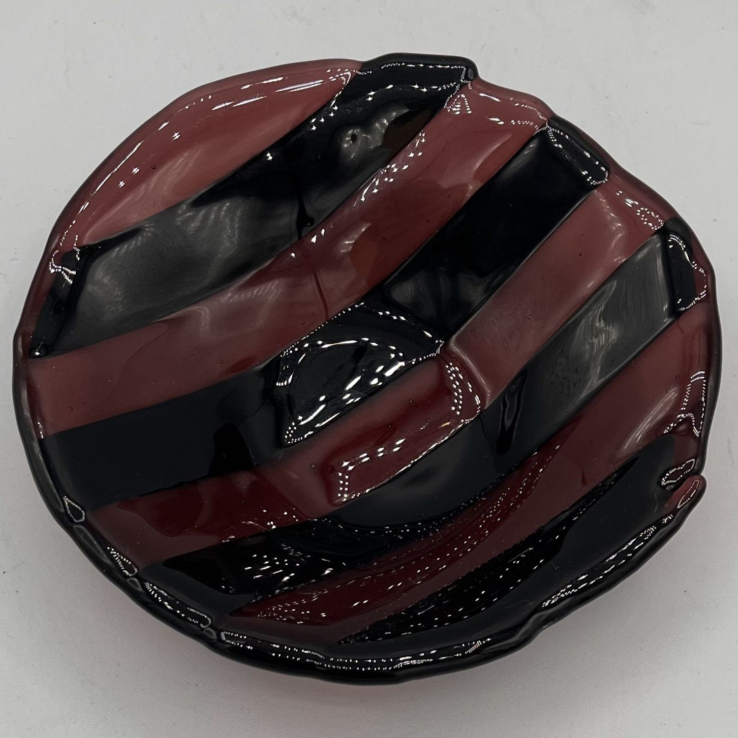 Alphonso Rowe, Fused Glass Bowl, Purple and Black Stripes