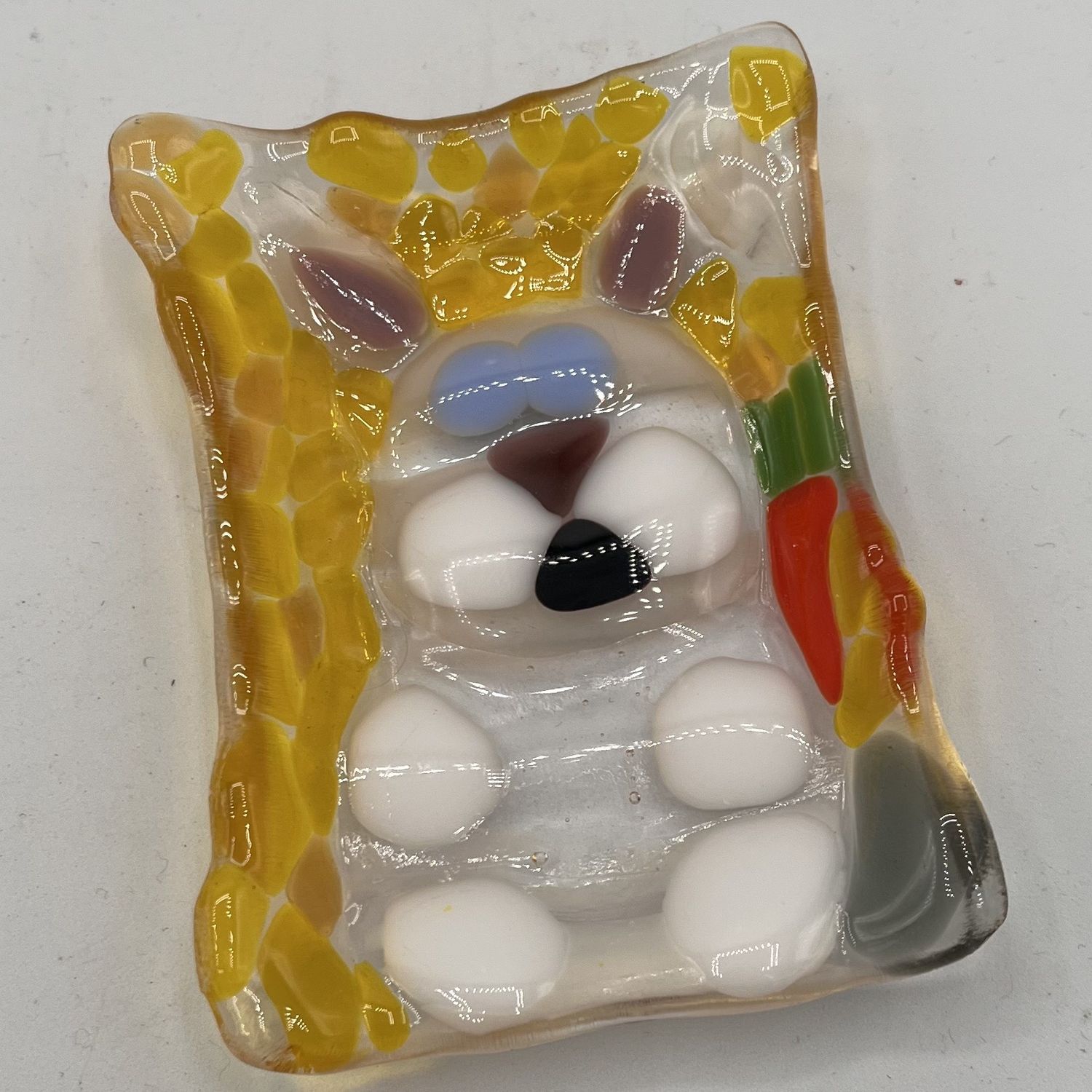 Kara Burgdorf, Fused Glass Soap Dish, White Spring Bunny