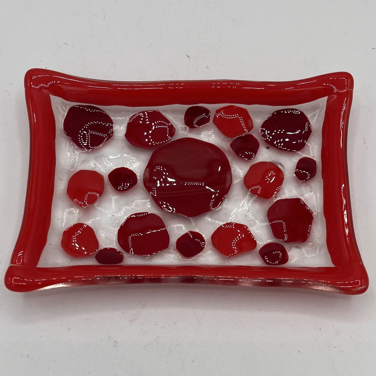 Melissa Powell, Fused Glass Dish, Red Circles and Border
