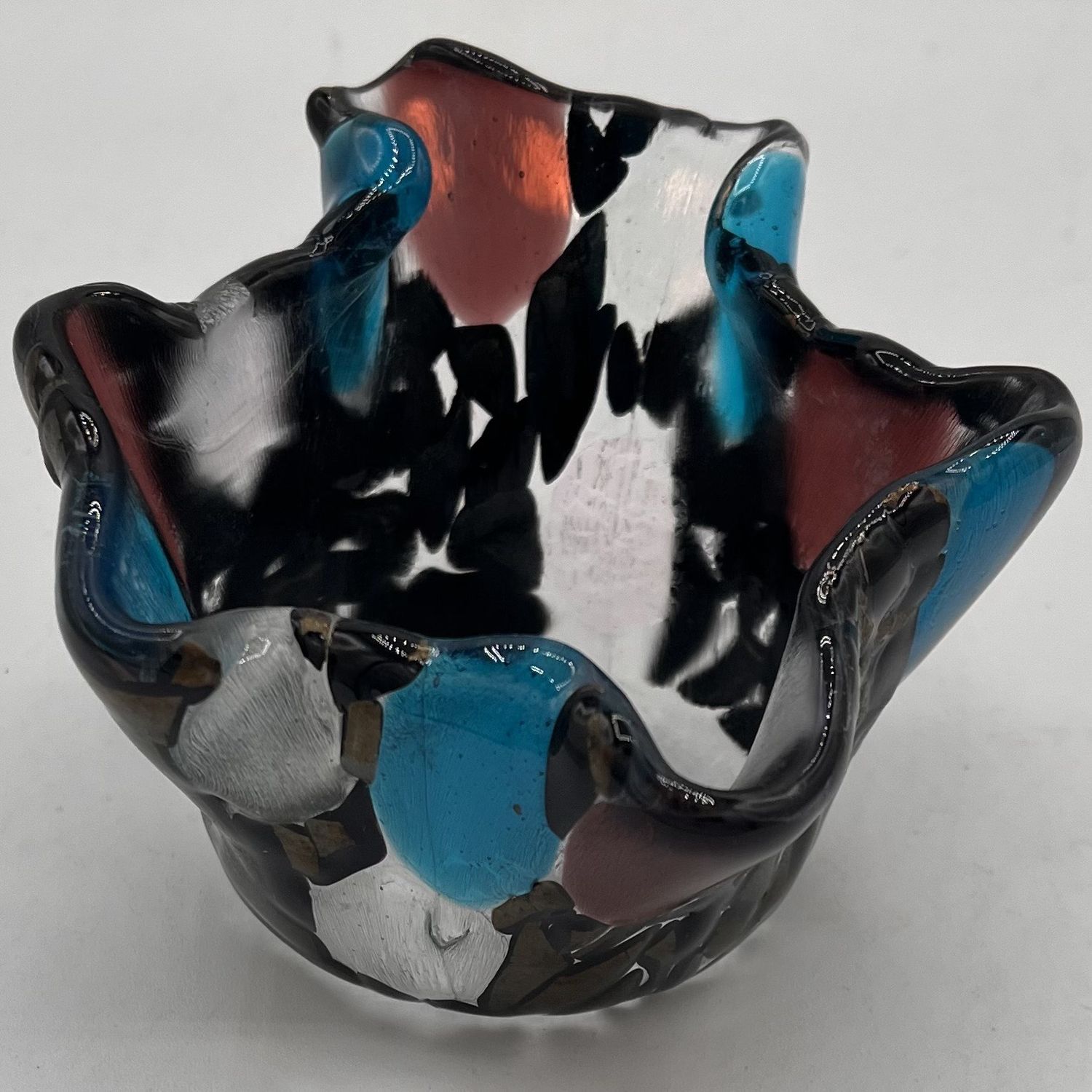 Saul Ray, Fused Glass Drape, Black Shapes and Colorful Circles