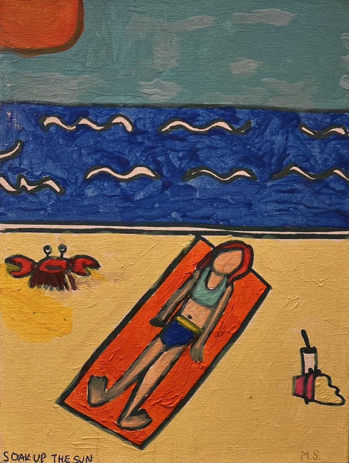 Michael Smith, Acrylic on Canvas Board, &#39;Soak up the Sun&#39;