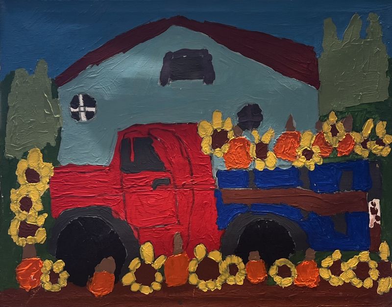 Cassie Sullivan, Acrylic on Canvas, &#39;Truck bed of Flowers and Pumpkins&#39;