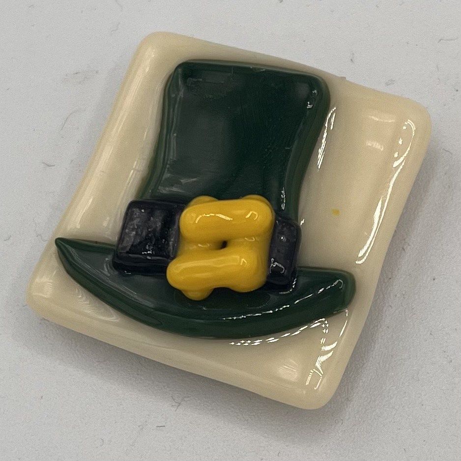 Mallory Miller, Fused Glass Magnet, Green Top Hat
