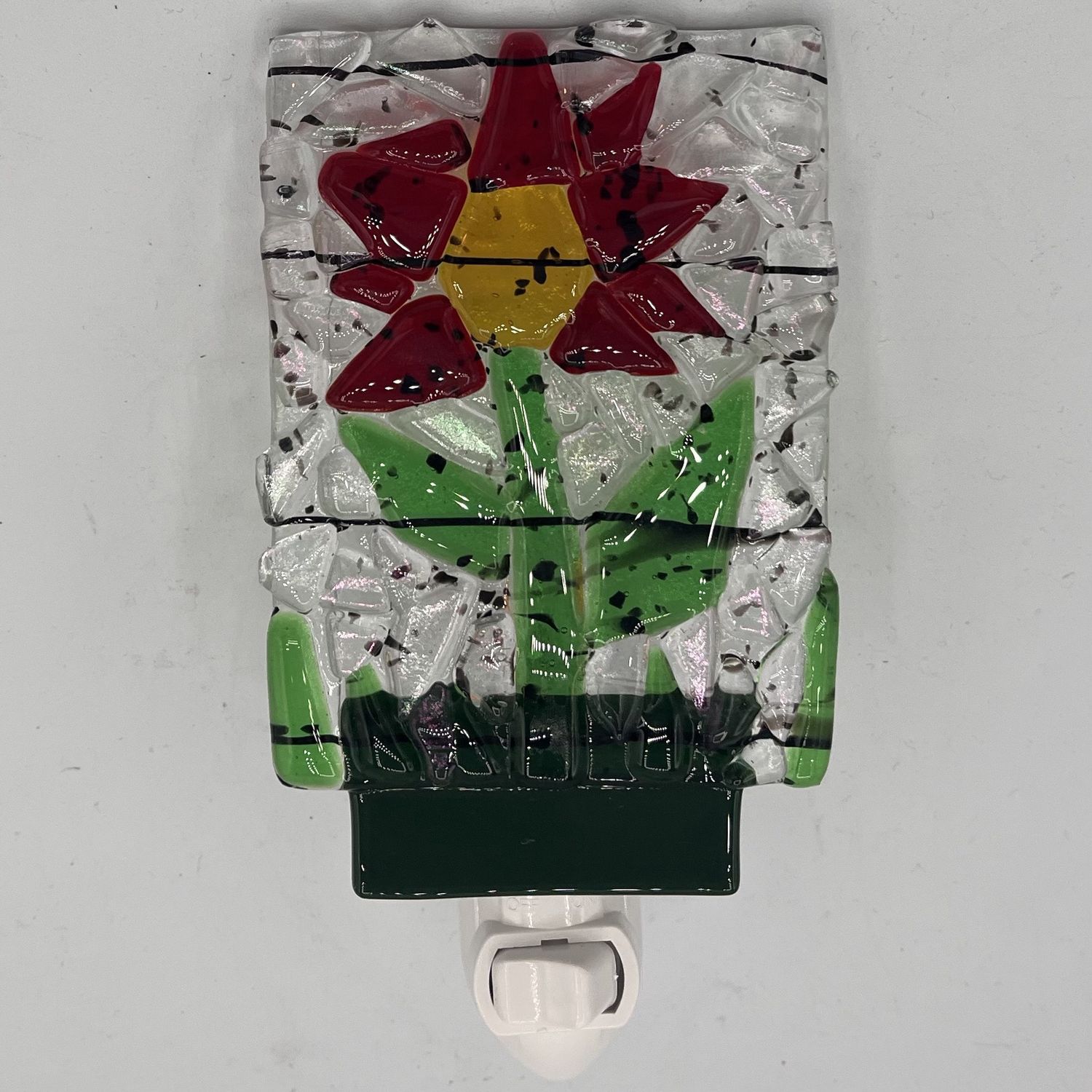 Duane Sparks, Fused Glass Nightlight, Red and Yellow Flower