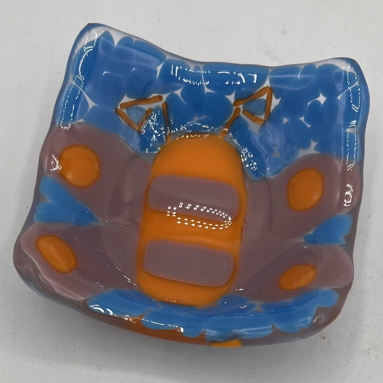 Alaina Weeks, Fused Glass Ring Dish, Purple and Orange Butterfly