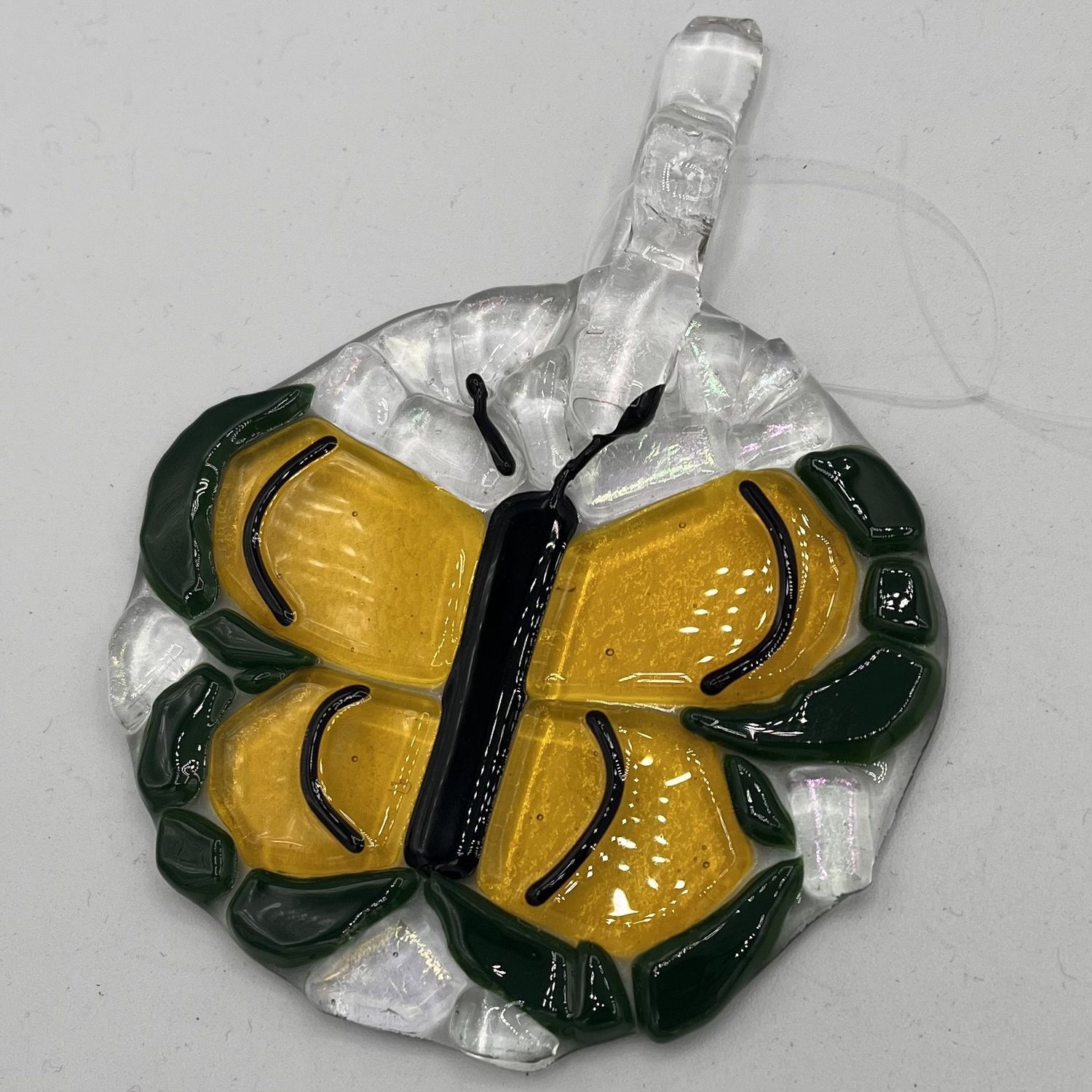 Courtney Malone, Fused Glass Suncatcher, Yellow and Green Butterfly