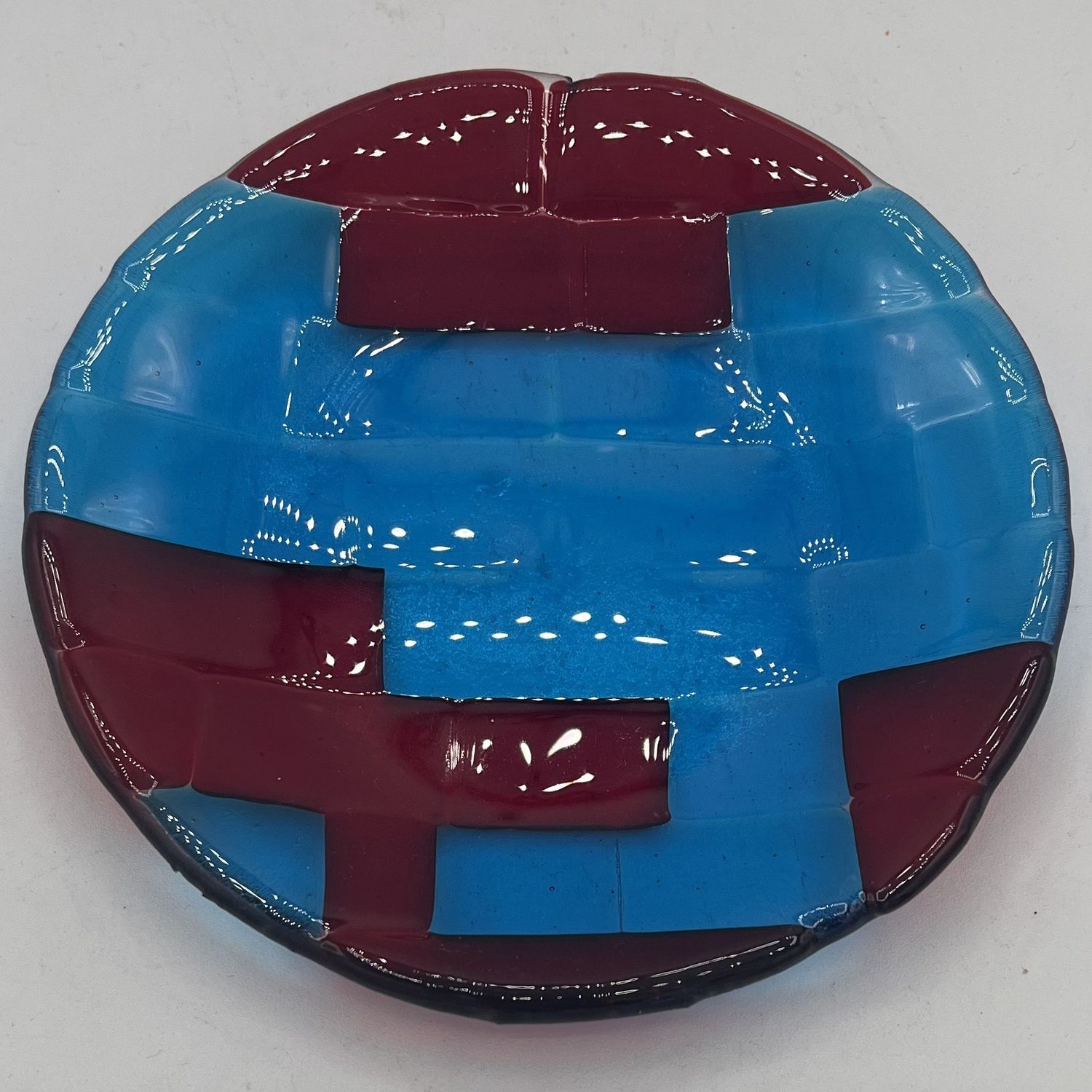 Evan Pohlman, Fused Glass Dish, Red and Blue Bricks