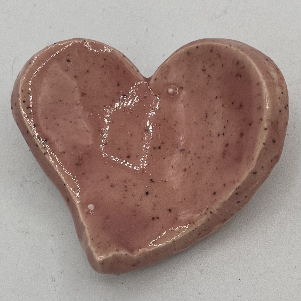 Bobbie Jo Robinson, Ceramic Ring Dish, Pink Speckled Heart