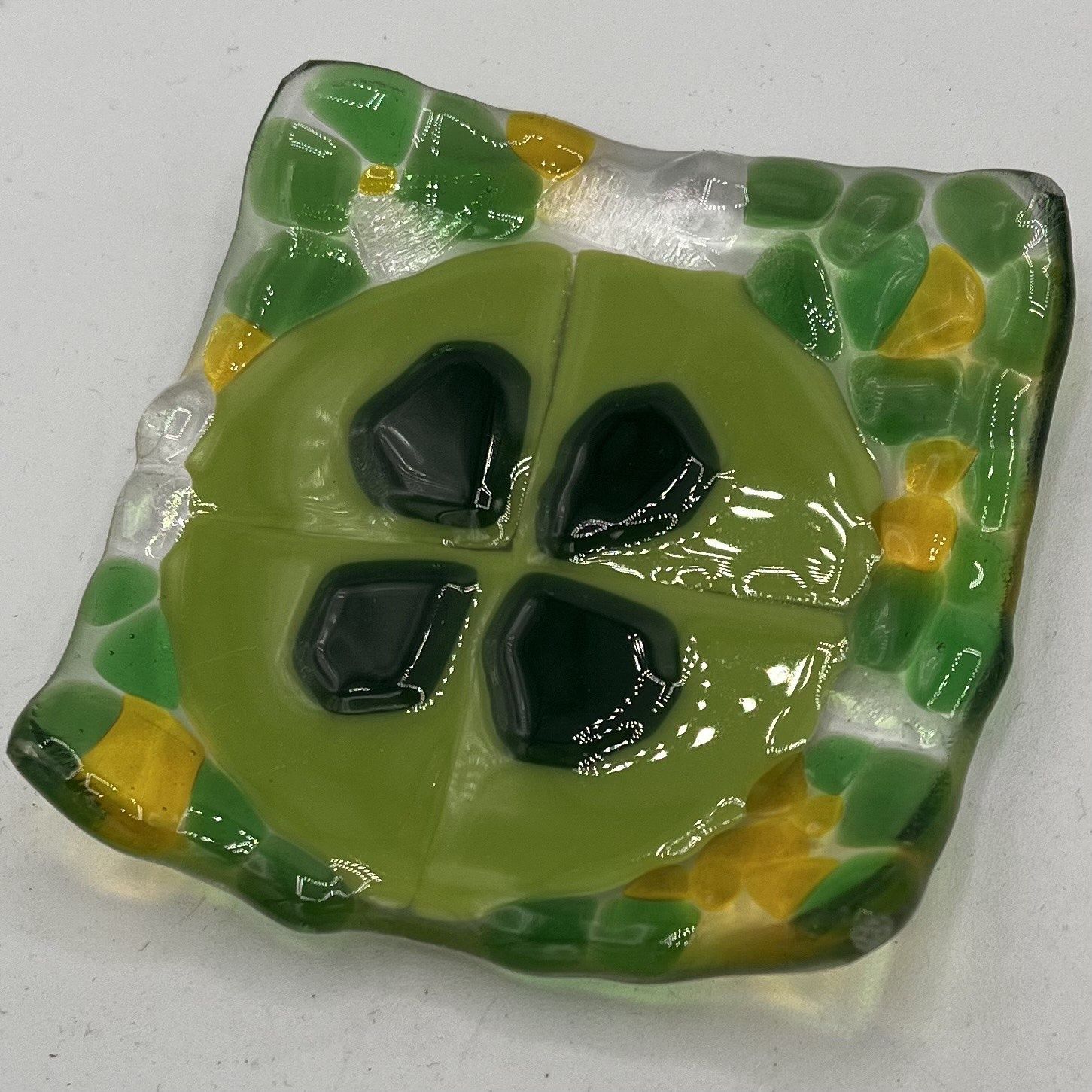 David Smyth, Fused Glass Ring Dish, Lucky Round Clover
