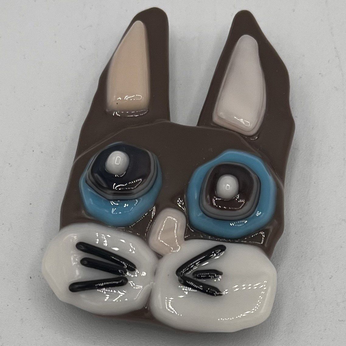 Mallory Miller, Fused Glass Magnet, Blue-Eyed Brown Bunny