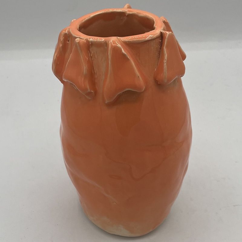 Christina Hanes, Ceramic Vase, Orange with Triangles