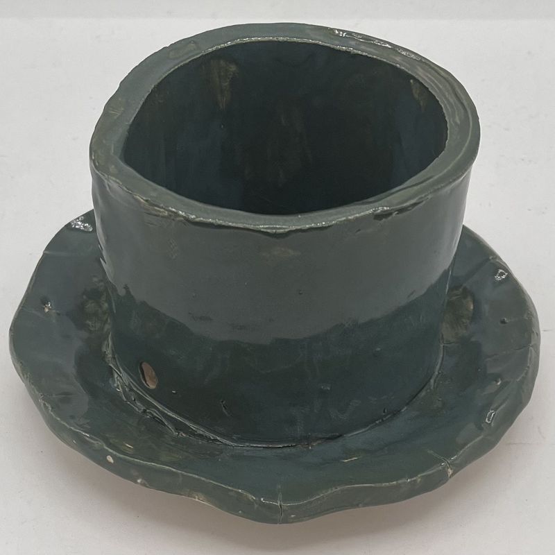 Christina Hanes, Ceramic Planter, Dark Green Design