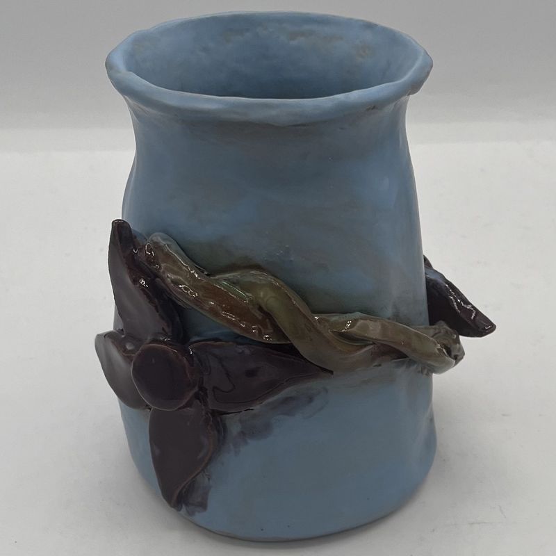 Andrea Walker, Ceramic Vase, Blue Design with Purple Flowers