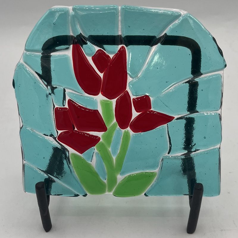 Jordan Satterfield, Fused Glass Stand Piece, Red Roses