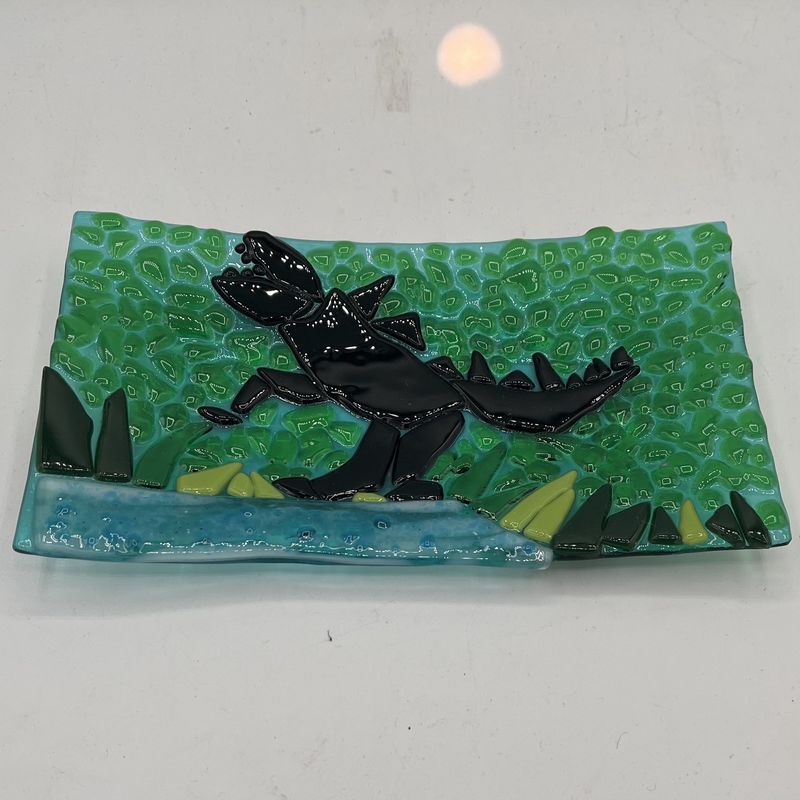 Nathan Strother, Fused Glass Dish, T-Rex