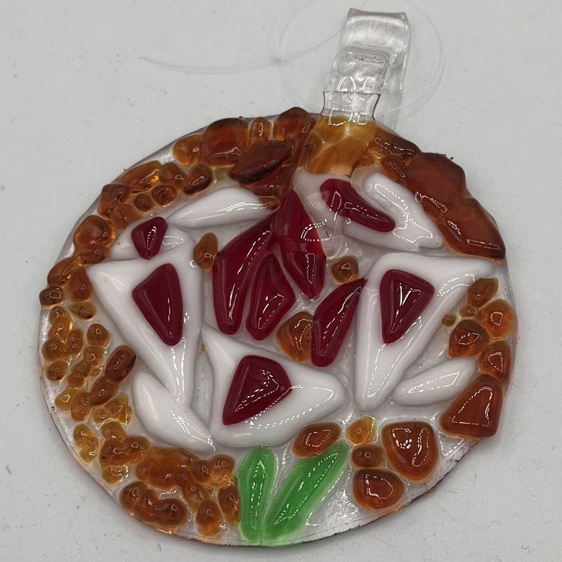 Lori Lefferts, Fused Glass Suncatcher, White and Red Rose