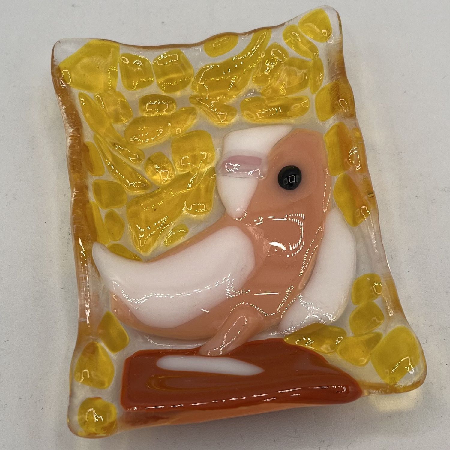 Logan Snyder, Fused Glass Soap Dish, Pink and White Bird