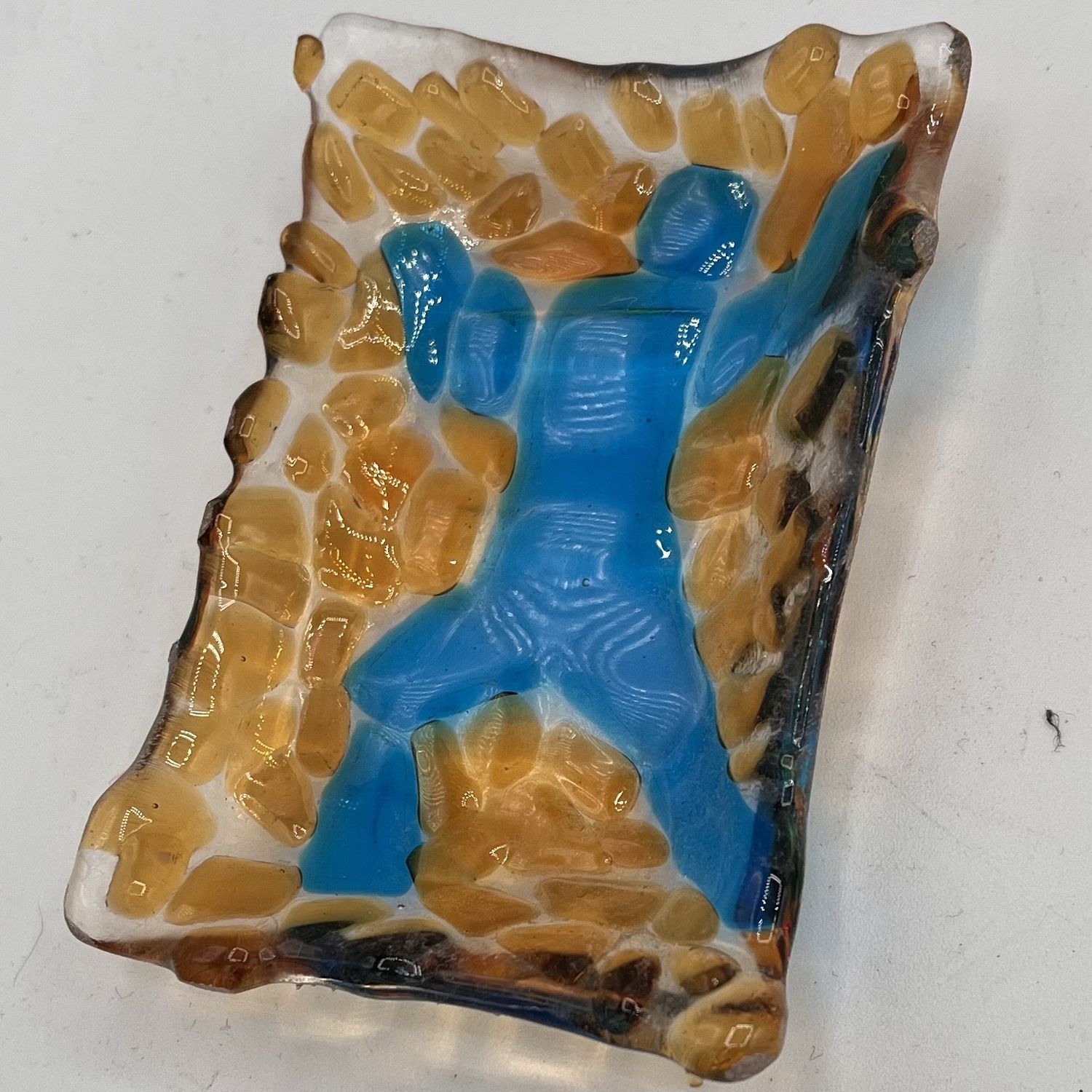 Kenny Needham, Fused Glass Soap Dish, Blue Silhouette