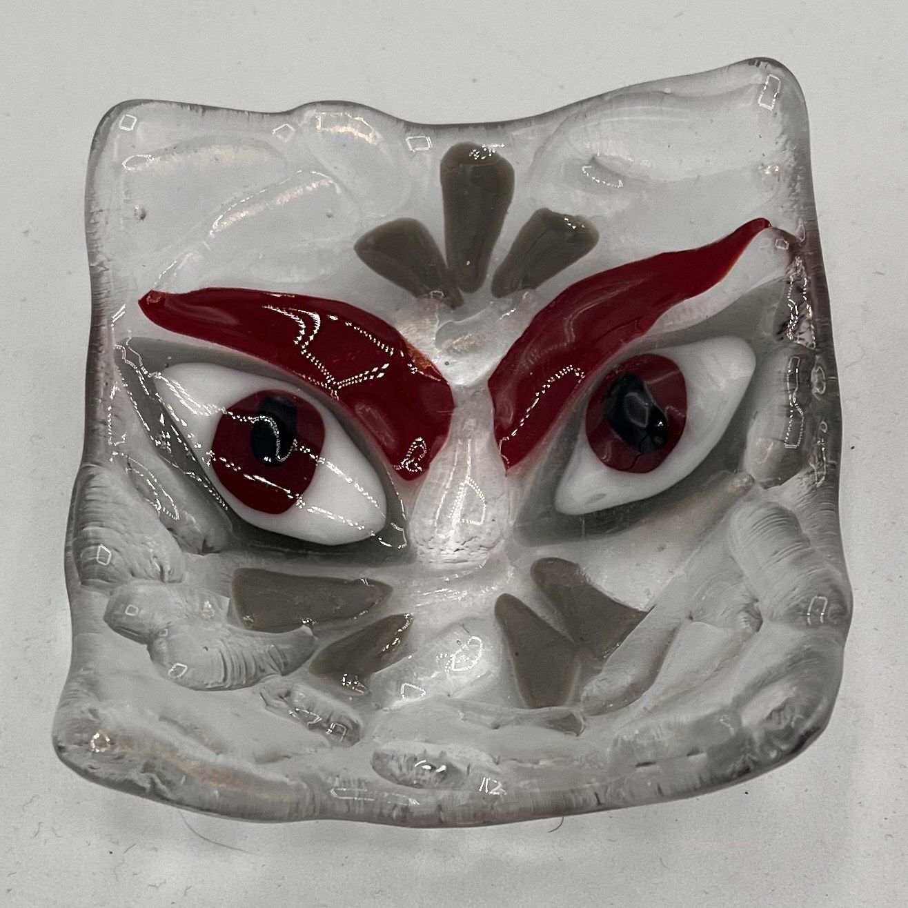Steve Gall, Fused Glass Ring Dish, Grey and Red Eyes