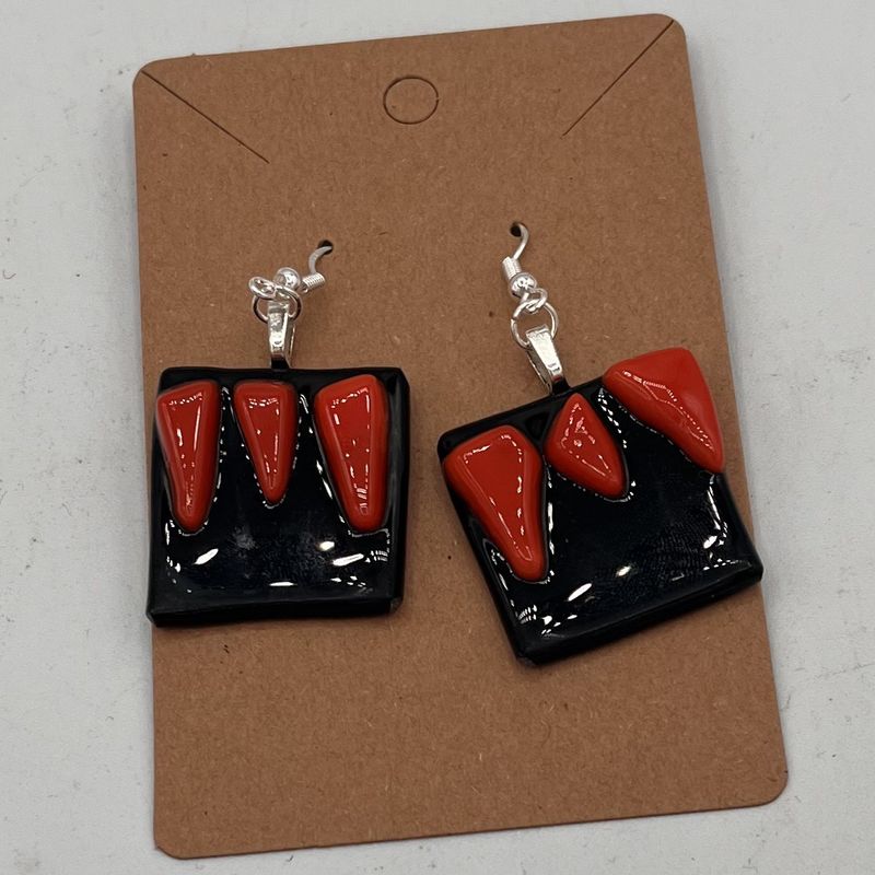 Alphonso Rowe, Fused Glass Earrings, Orange and Black Tiger Stripes