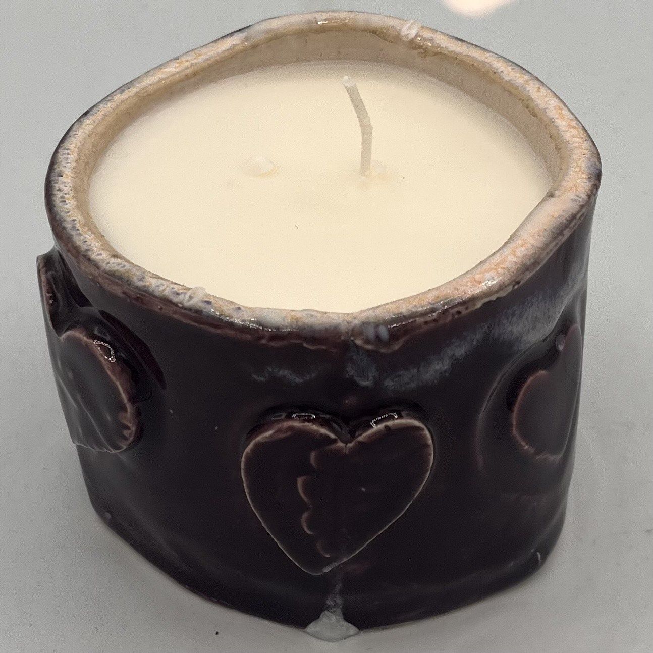 Jody Mann, Ceramic Candle, Purple Patterned Hearts