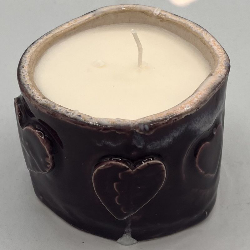 Jody Mann, Ceramic Candle, Purple Patterned Hearts