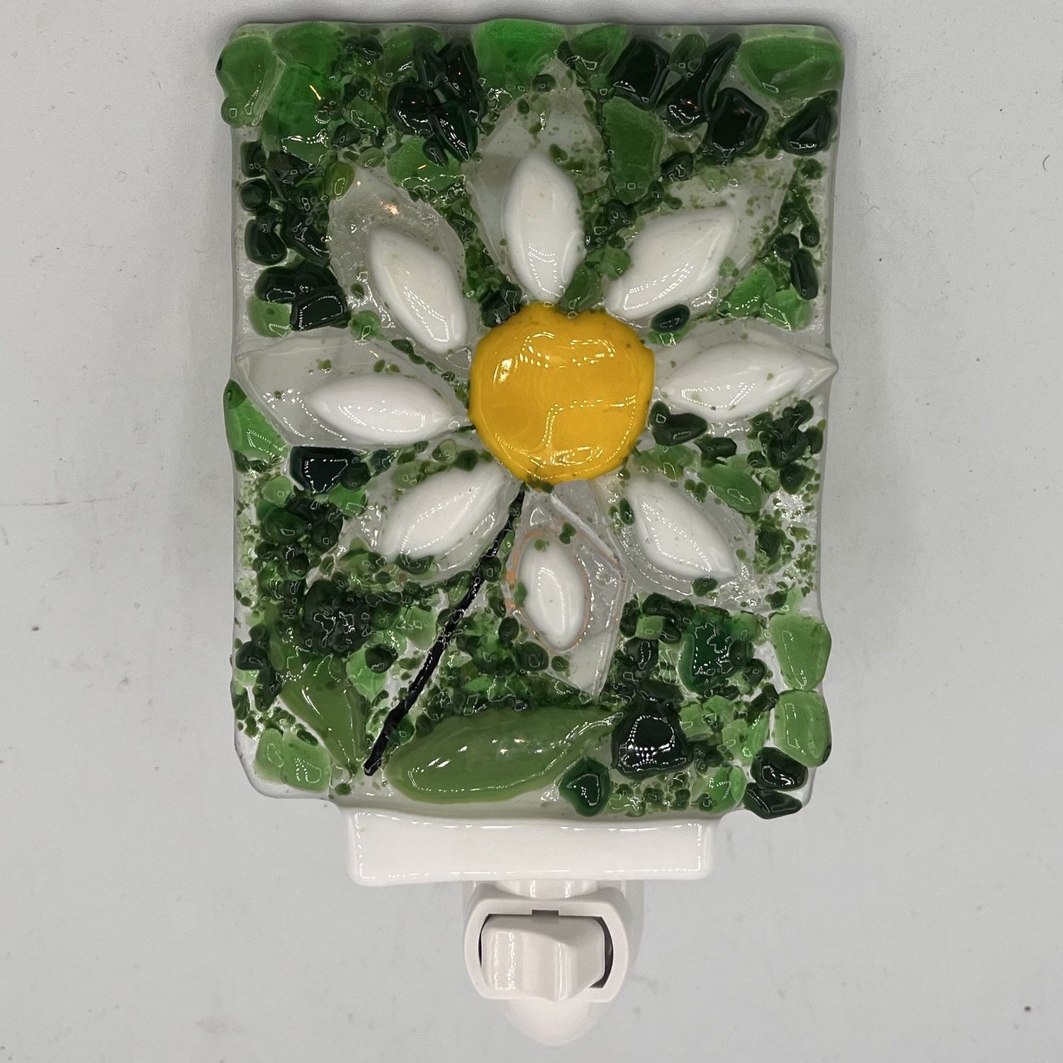 Melissa Powell, Fused Glass Nightlight, White and Yellow Flower