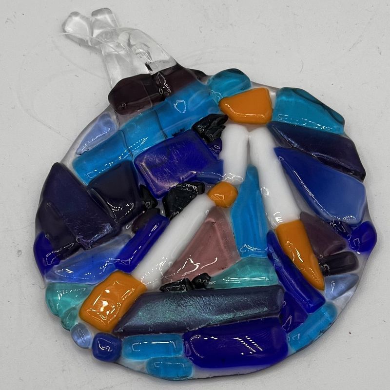 Joey Kroll, Fused Glass Suncatcher, Multi-Color Shape on Chunky Background 1