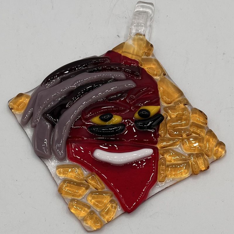 David Patrick, Fused Glass Suncatcher, Masked Red Character