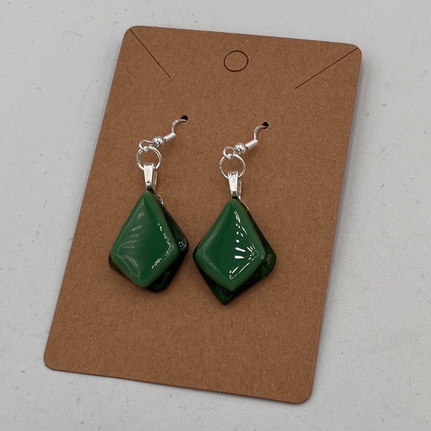 Tiffany Jameson, Fused Glass Earrings, Green Diamonds