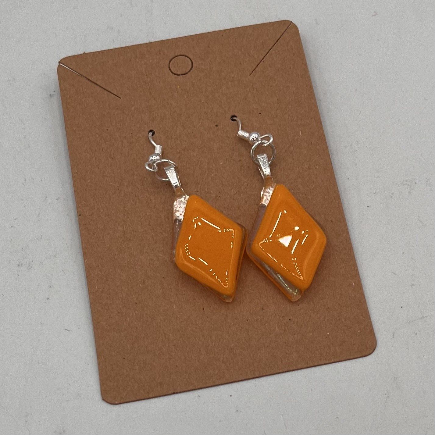 Tiffany Jameson, Fused Glass Earrings, Orange Diamonds