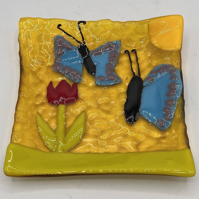 Alaina Weeks, Fused Glass Dish, Butterflies and The Flower