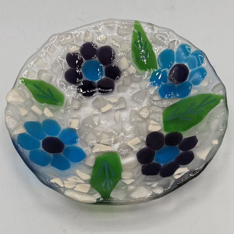 Morgan Gattermeyer, Fused Glass Bowl, Blue and Purple Flowers