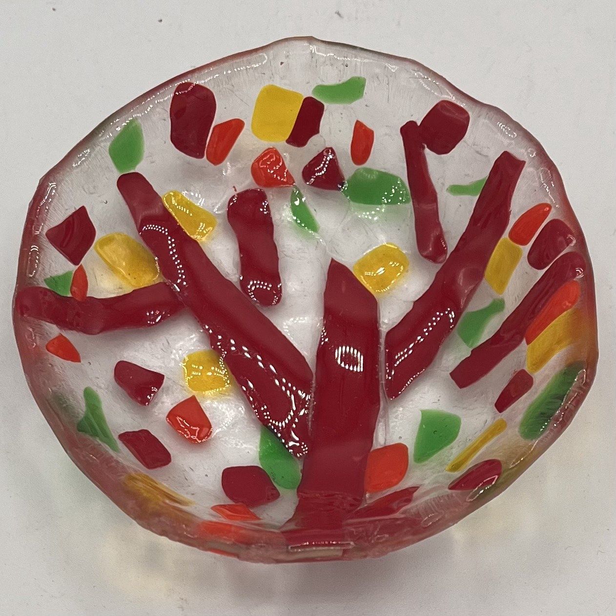 Kathleen Honeycutt, Fused Glass Bowl, Red Tree