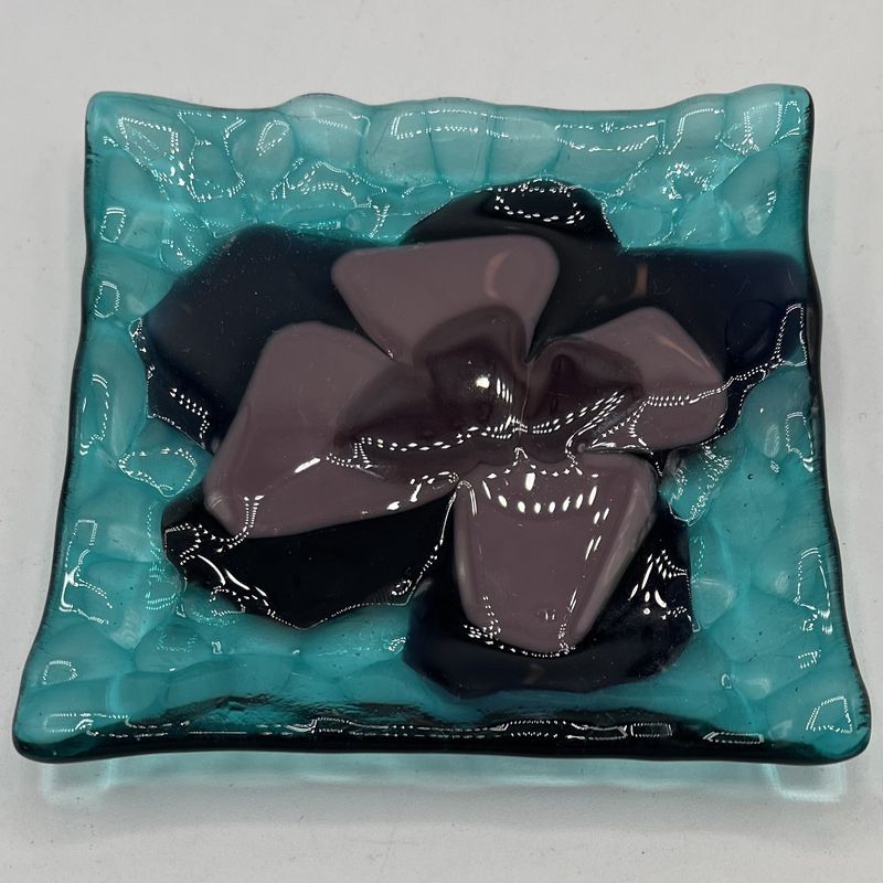 Erin Betz, Fused Glass Dish, Purple Flower on Blue