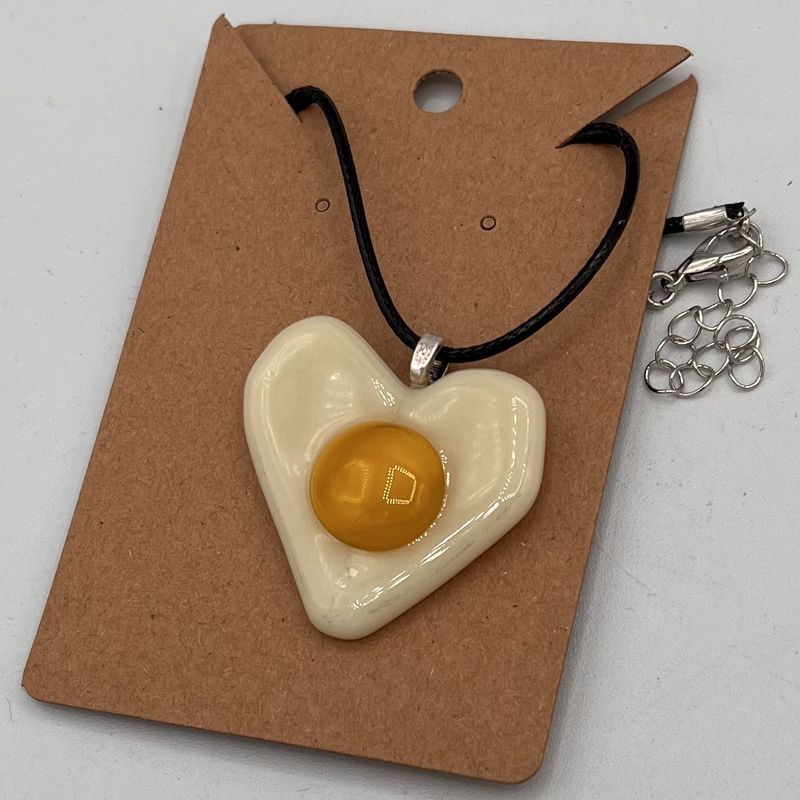 Annie Baxter, Fused Glass Pendant, White and Yellow Heart